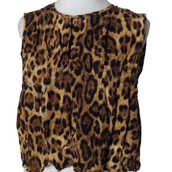 Authentic Michael Kors Made in Italy Pleated Cropped Leopard Print Tank Size 10 - Picture 2 of 6